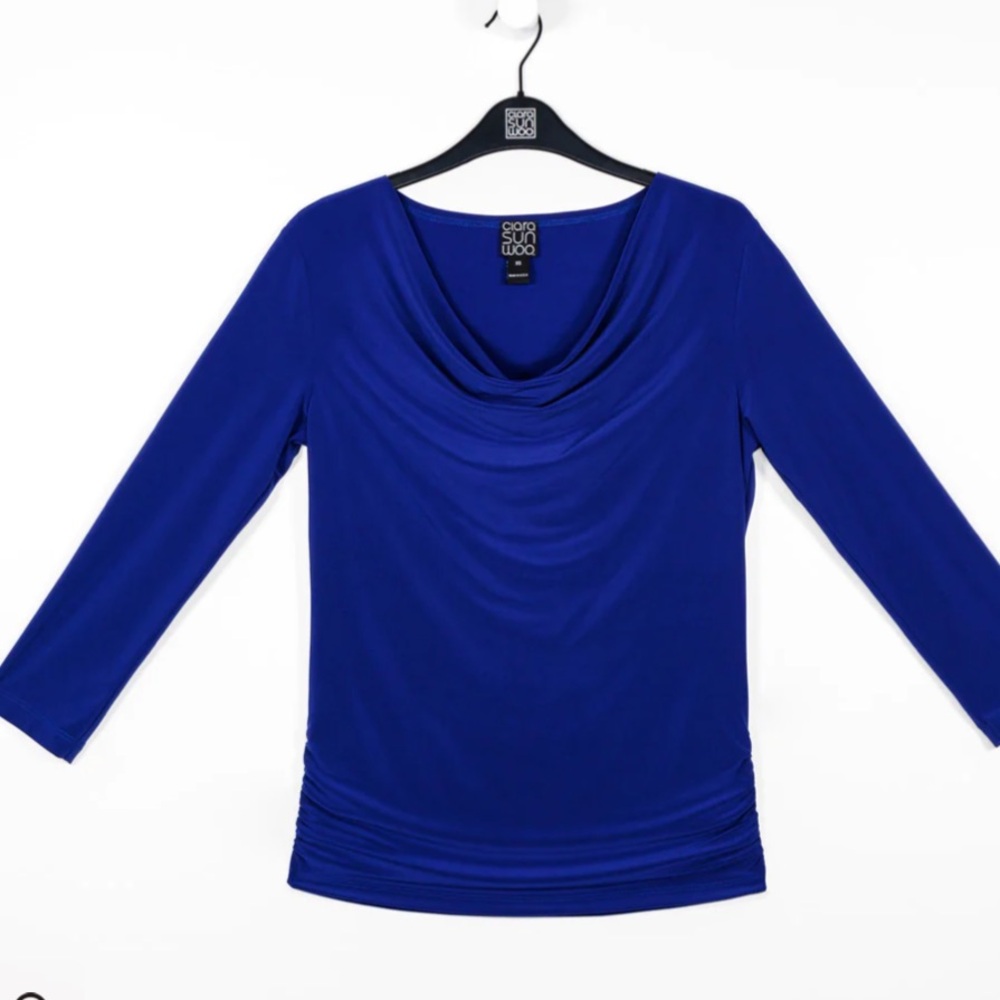 Clara Sun Woo Royal Blue Cowl Neck Top